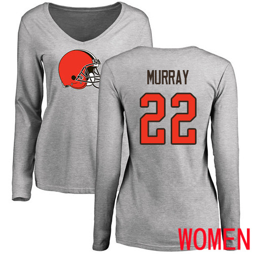 Cleveland Browns Eric Murray Women Ash Jersey #22 NFL Football Name and Number Logo Long Sleeve T Shirt